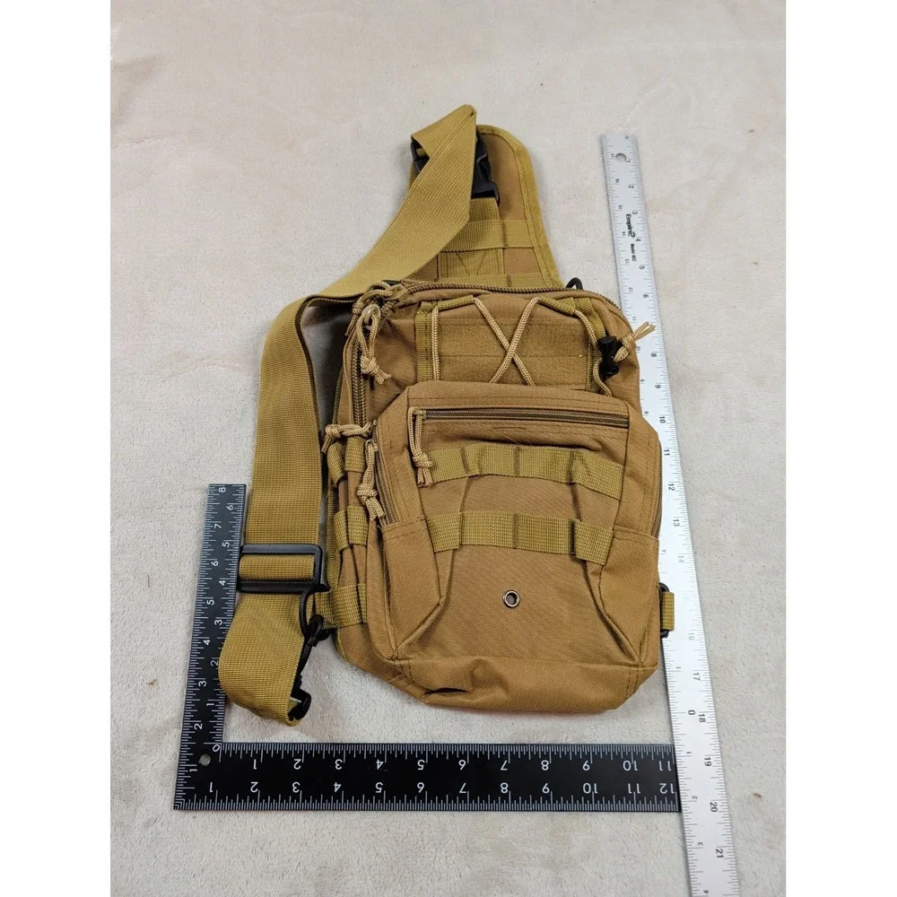 Khaki Tactical Sling Bag Canvas MOLLE Shoulder Pack Crossbody Messenger Tan